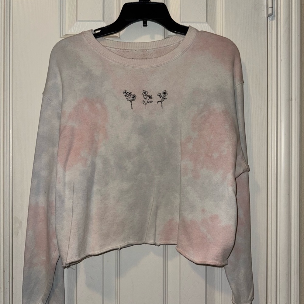 HOLLISTER Floral Embroidered Tie-Dye Sweatshirt
